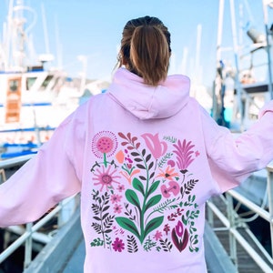 Pink Flower Hoodie Cute Hoodies Oversized Hoodie Fairycore Hoodies Mori Kei Pink Hoodie Graphic Hoodies Aesthetic Hoodies Fairy Kei