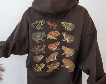 Frog Hoodie Brown Hoodie Frog Sweatshirt Cottagecore Hoodie Forest Green Hoodie Goblincore Hoodie Dark Green Hoodie Desert Rain Frog