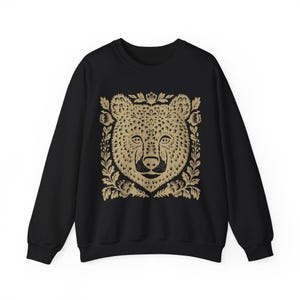 Floral Bär Sweatshirt, Cottagecore Natur Rundhalsausschnitt Black