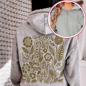 Gigi - Floral Zip Up Hoodie (Gray) main image 1