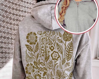 Zip up Hoodie Wildflowers Hoodie Flower Zip up Floral Hoodie