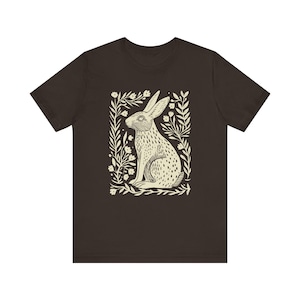 Folk Art Rabbit Shirt Rabbit Sweater Hygge Shirt Naturecore Bunny Sweater Year Of The Rabbit Rabbit Clothes Linocut Shirt Granola Girl Brown