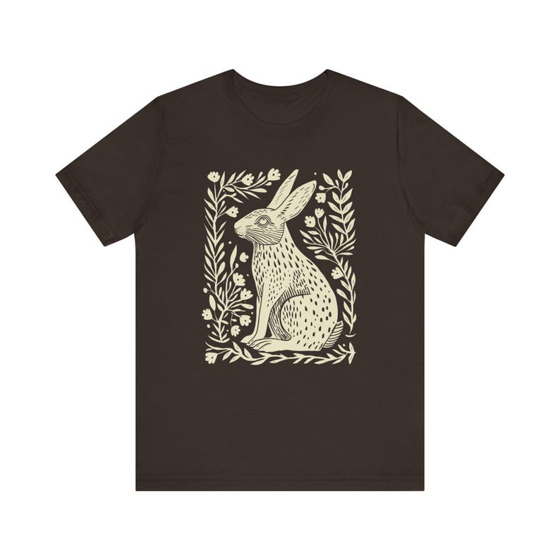 Folk Art Rabbit Shirt Rabbit Sweater Hygge Shirt Naturecore Bunny Sweater Year Of The Rabbit Rabbit Clothes Linocut Shirt Granola Girl Brown