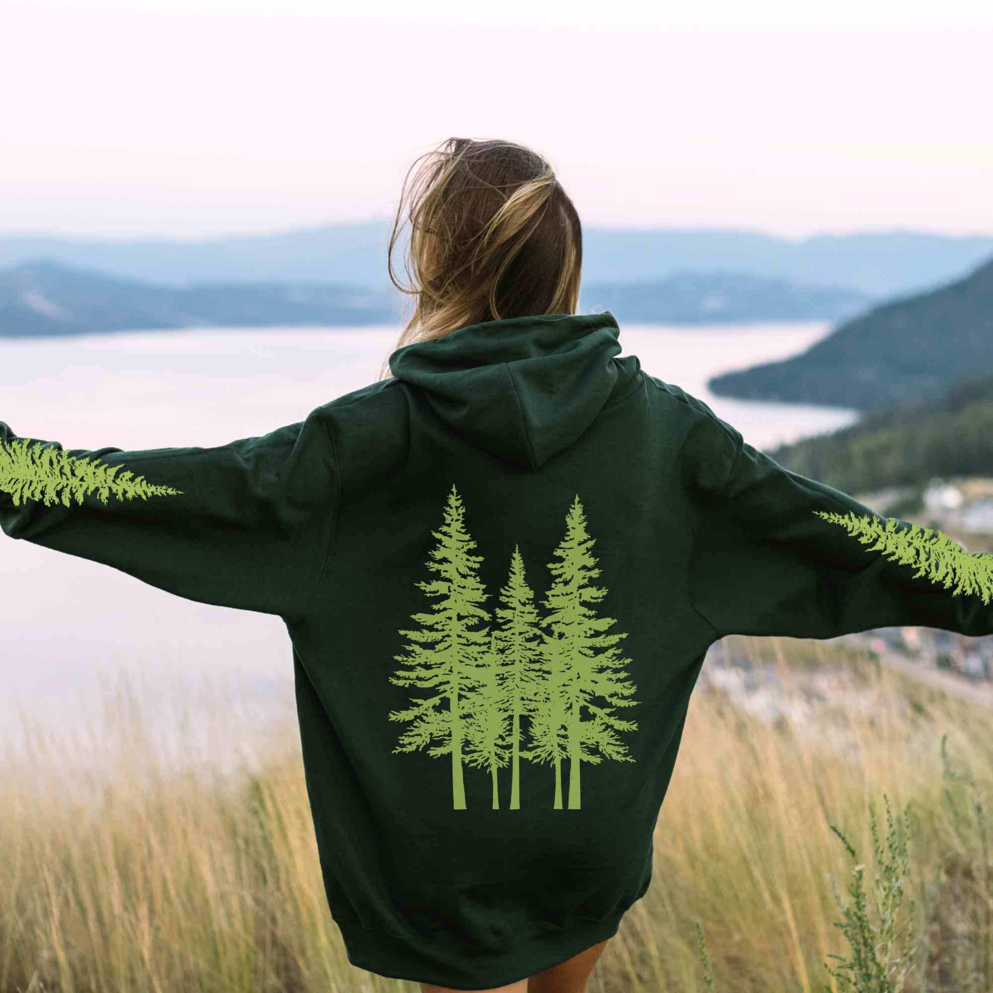 Granola Girl Linocut Hoodie: Forest Green Graphic, Naturecore - Etsy