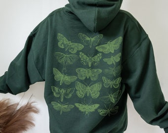 Moth Hoodie Forest Green Hoodie Moth Sweatshirt Luna Moth Hoodie Cottagecore Hoodie Witchy Hoodie Moth Sweater Dark Green Hoodie