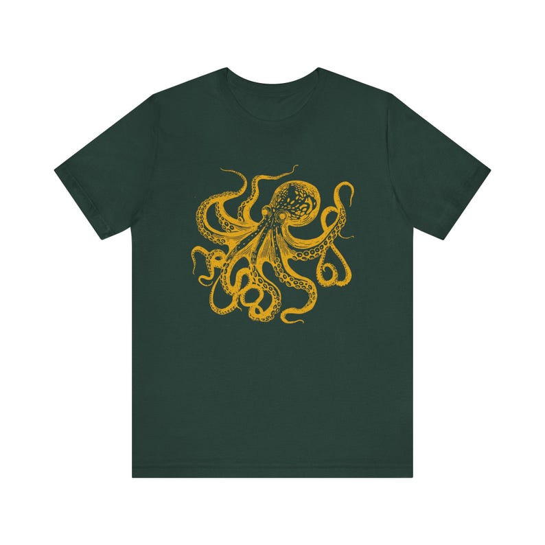 Vintage Octopus T-Shirt: Linocut Style Ocean Animal Tee Forest