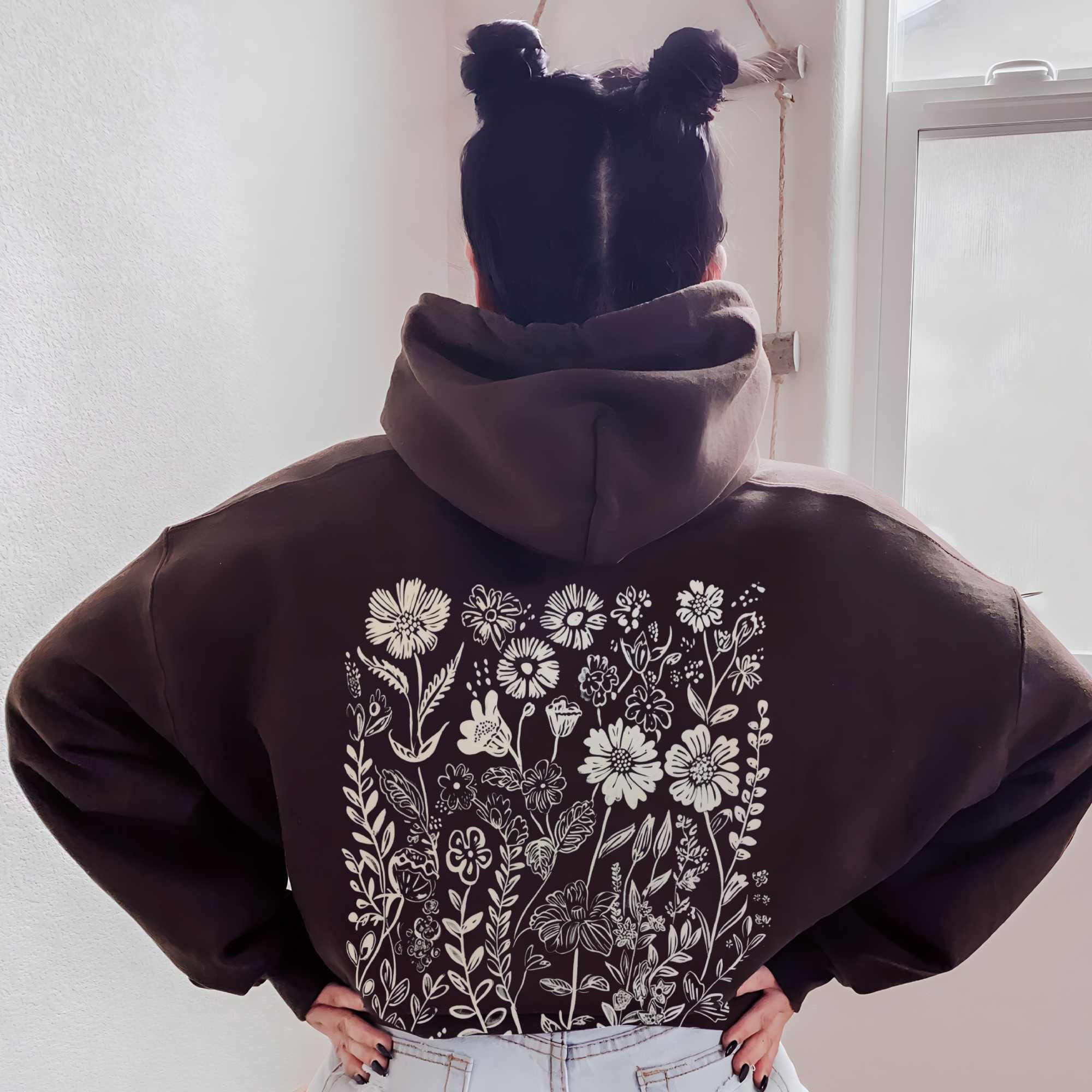 Boho Wildflower Hoodie: Women's Oversized Plant Sweatshirt