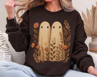 Dark Cottagecore Halloween Sweatshirt: Floral Ghost Gothic Sweater