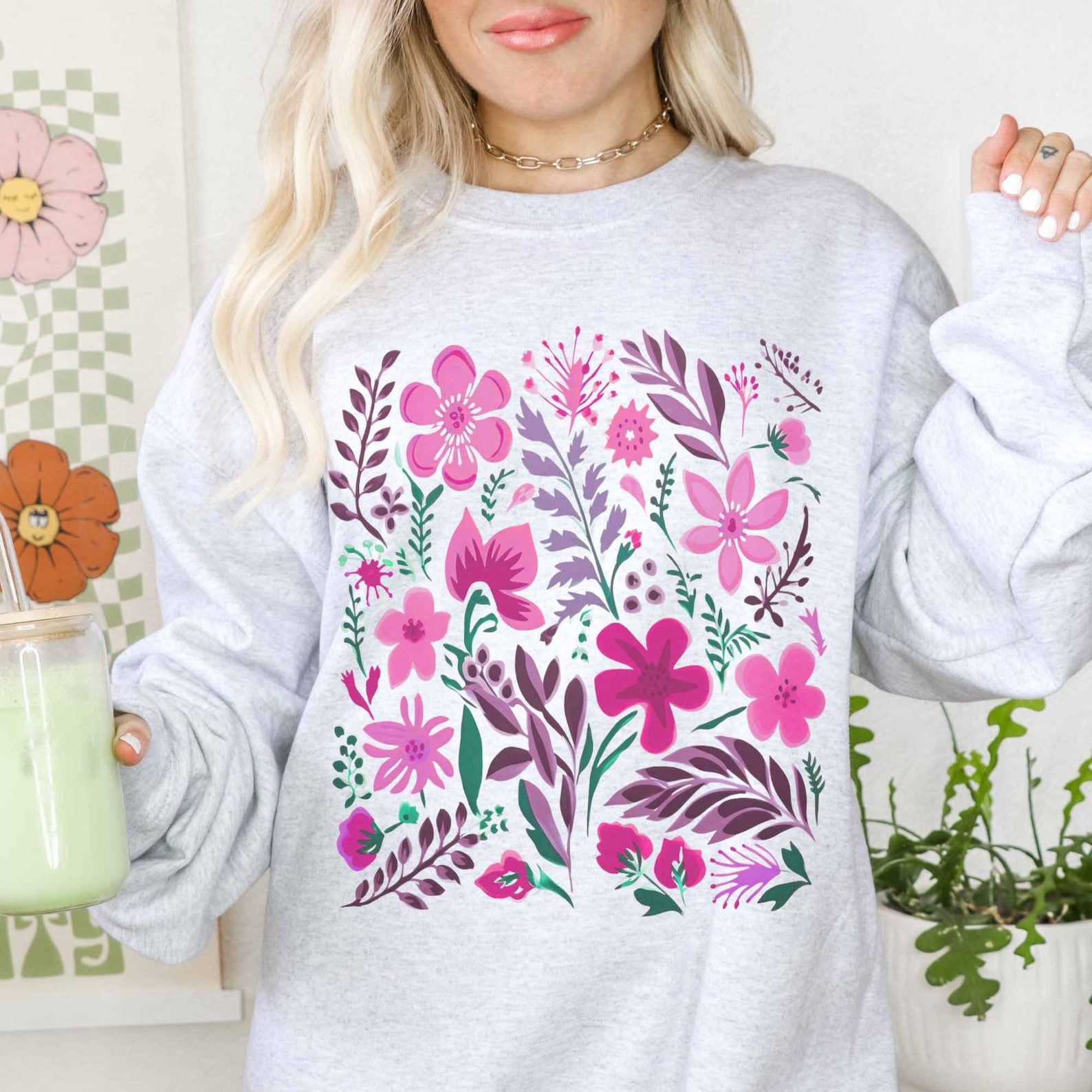 Wildflower Crewneck Sweatshirt: Botanical Floral Design - Etsy