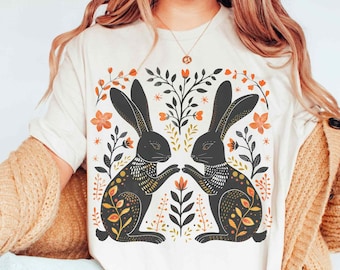 Rabbit Shirt, Folk Art Bunny Print Tee