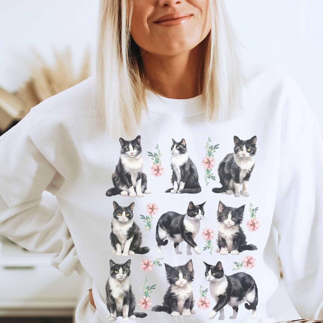 Floral Tuxedo Cat Sweatshirt: Cottagecore Cat Sweater - Etsy