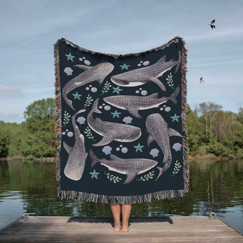 Whale Shark Coastal Woven Blanket Summer Blanket Nautical Blanket Woven Blanket Large Wall Nature Tapestry Woven Throw Blanket Oceancore image 2