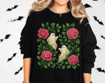 Dark Cottagecore Halloween Sweatshirt: Floral Ghost Gothic Sweater
