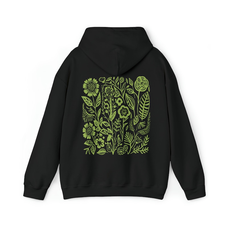 Wildflowers Hoodie Forest green Hoodie Dark Green Hoodie Retro Floral Hoodie Pressed Flower Shirt Nature Hoodie Cottagecore Hoodie Black