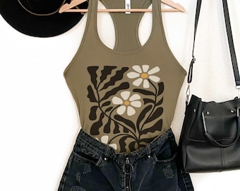 Floral Racerback Tank Top: Boho Botanical Print