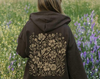 Hoodie Braun Wildblumen: Forestcore Kleidung