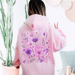 Vintage Flower Hoodie Purple Hoodie Art Hoodie Botanical Hoodie Nature Cottagecore Hoodie Granola Girl Boho Hoodie Botanical Hoodie