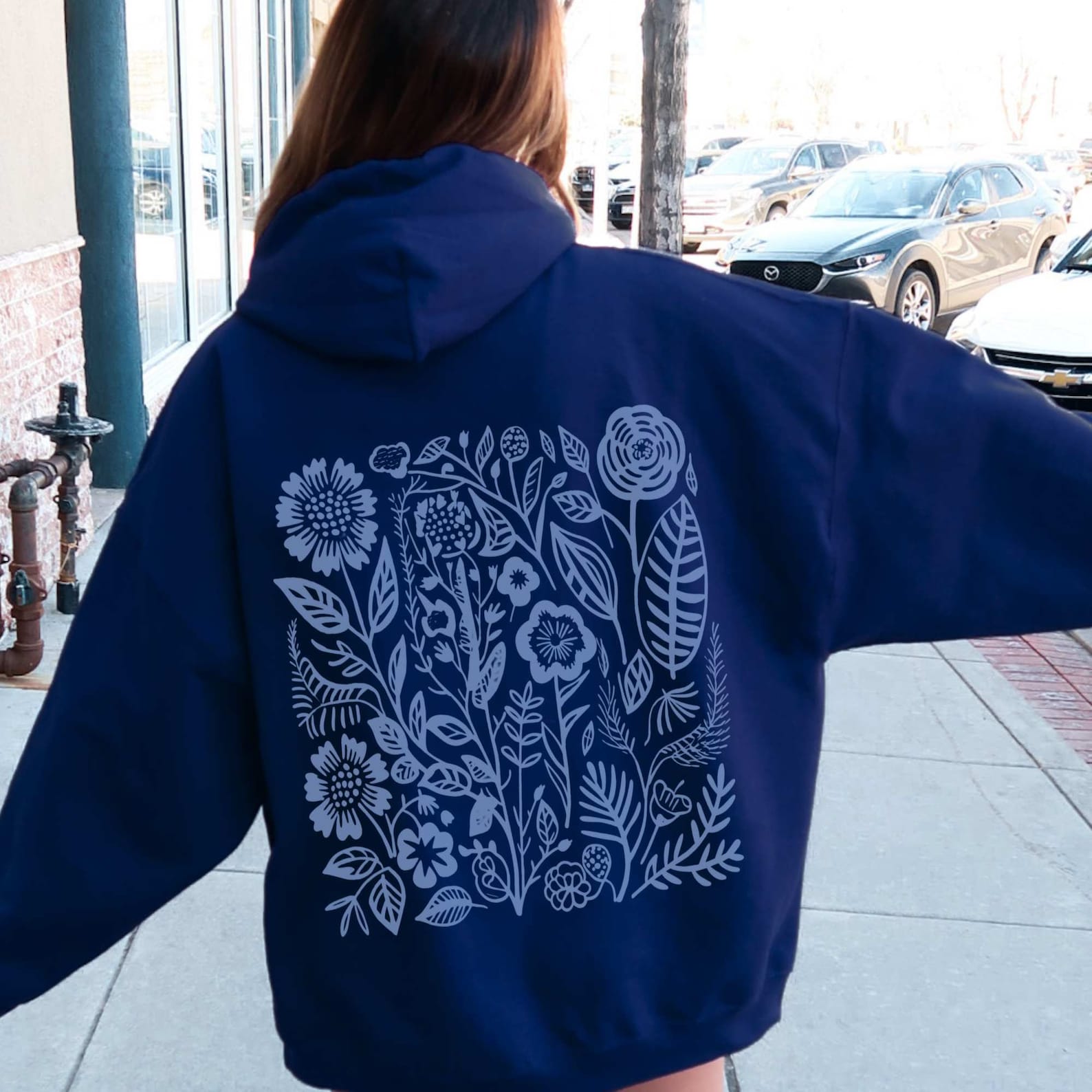 Royal Blue Wildflower Hoodie | Forestcore Cottagecore Hooded Sweatshirt ...