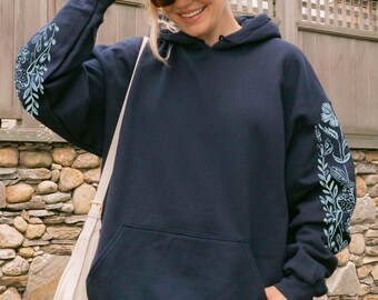 Blue Wildflower Sleeve Design Hoodie