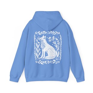 Fox Hoodie Goblincore Hoodie Folk Art Hoodie Forestcore Granola Girl Linocut Shirt Block Print Shirt Granola Girl Oversized Tween Girl Gifts Carolina Blue