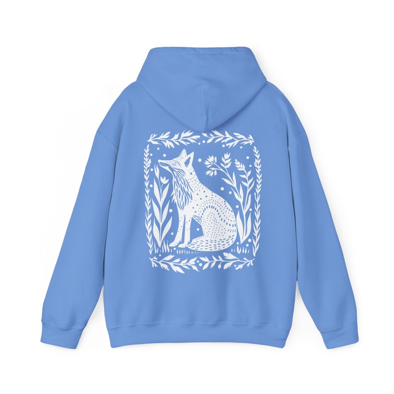 Fox Hoodie Goblincore Hoodie Folk Art Hoodie Forestcore Granola Girl Linocut Shirt Block Print Shirt Granola Girl Oversized Tween Girl Gifts Carolina Blue