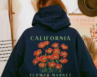 Sudadera con capucha California Poppy Garden: sudadera Naturecore de gran tamaño