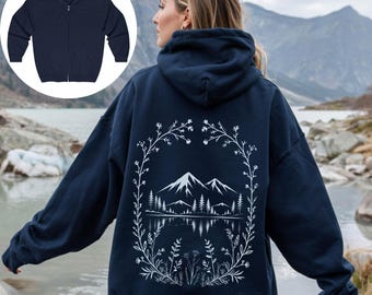 Sudadera con capucha y cremallera Wildflower Mountain Lake / Ropa Granola Girl Forestcore
