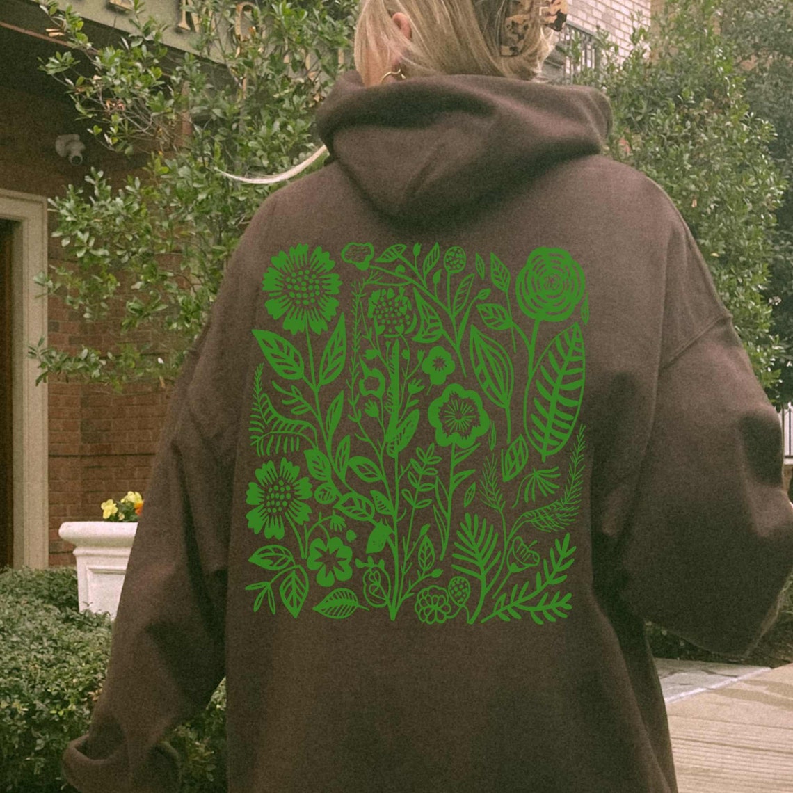 Forest Green Hoodie Dark Green Hoodie Wildflowers Hoodie Pressed ...