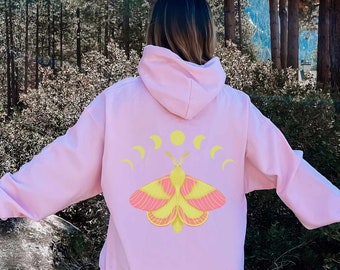 Rosy Maple Moth Hoodie Pastel Goth Clothing Pink Moth Fairygrunge Hoodie Whimsigoth Fashion Moth Hoodie Fairycore Hoodie Pink Hoodie