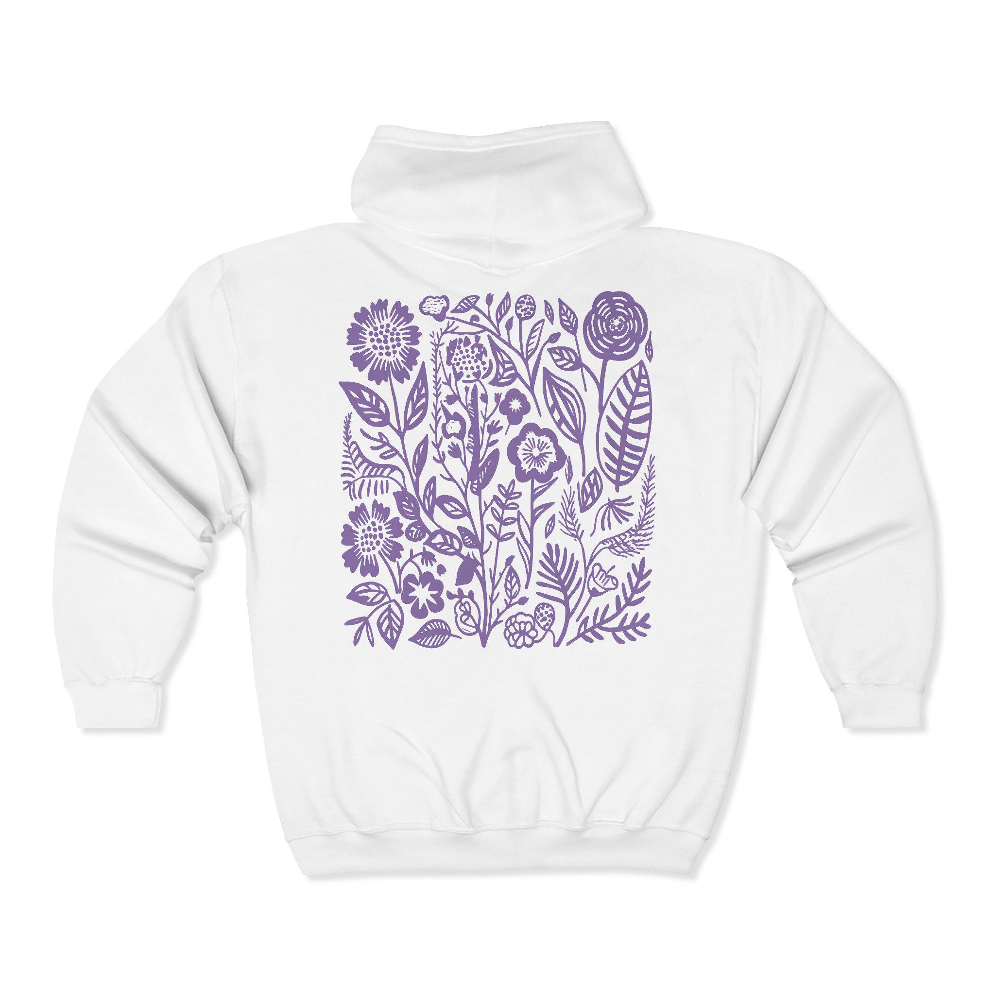Purple Wildflower Zip up Hoodie | Folk Art Full Zipper Hooded ...