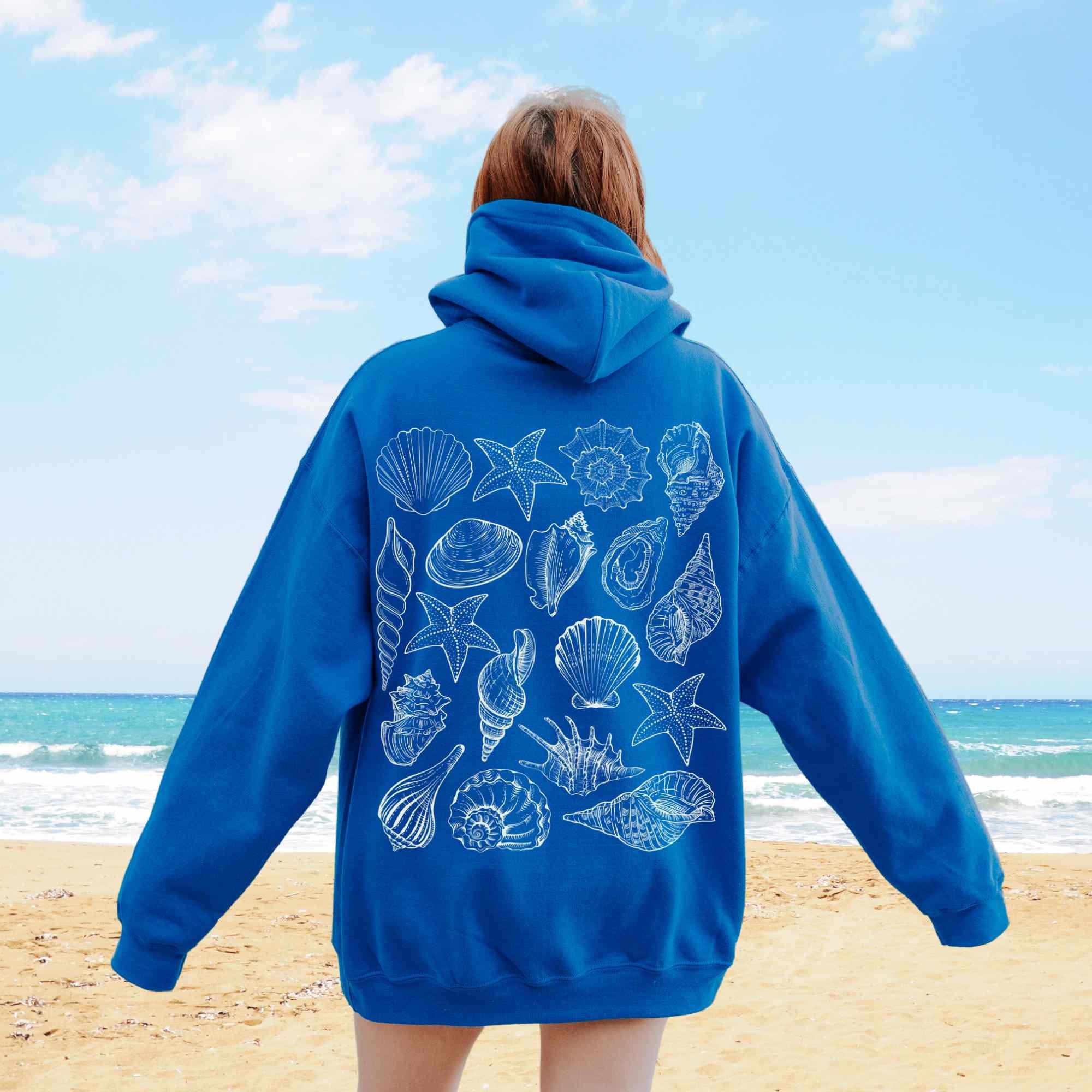 Seashell Graphic Hoodie: Ocean Beach Style Cotton Blend - Etsy