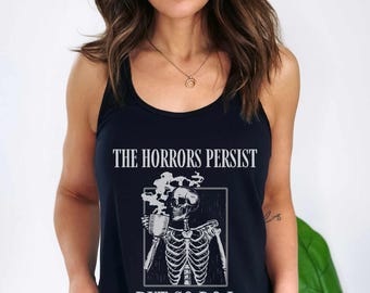 Skeleton Coffee Cup Tank Top - Funny Gothic Meme Shirt