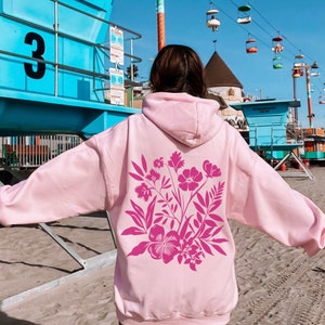 Floral Hoodies Oversized Hoodie Graphic Hoodie Cute Womens Hoodie Nature Hoodie Aesthetic Hoodie Flower Hoodie Plant Hoodie Pink Hoodie