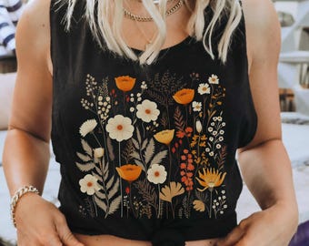 Pressed Flower Tank Top: Floral Racerback, Botanical Print