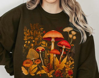 Mushroom Crewneck Sweatshirt: Autumnal Mycology Design