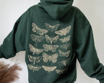 Moth Print Hoodie: Cottagecore Witchy Sweatshirt