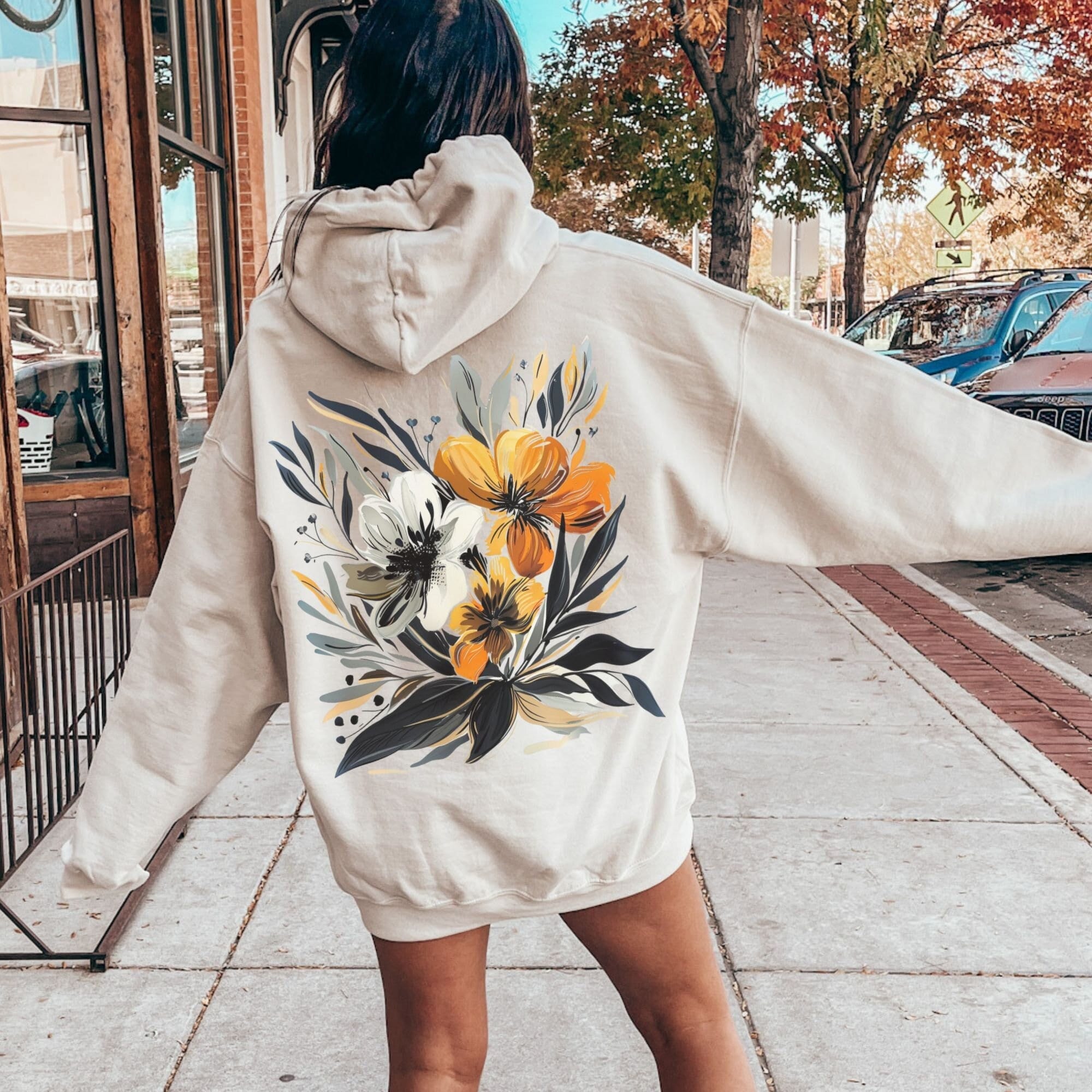 Oversized Graphic Hoodie: Nature Flower Plant Design - Etsy