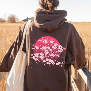 Cherry Blossom Hoodie Harajuku Hoodie Pastel Hoodie Kawaii Hoodie Japanese Sakura Hoodie Brown Hoodie Forest Green Hoodie Dark Green Hoodie