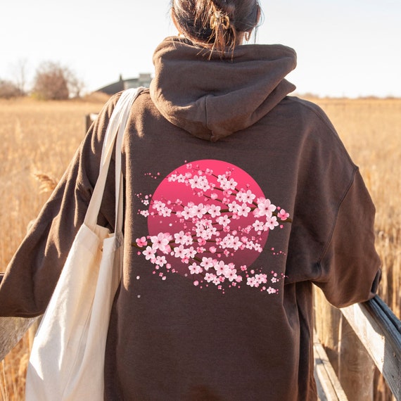 Sweat à Capuche Femme Sakura Fleurs De Cerisier Japonais – Esthétique Cottagecore & Japandi – Doux Et Tendance