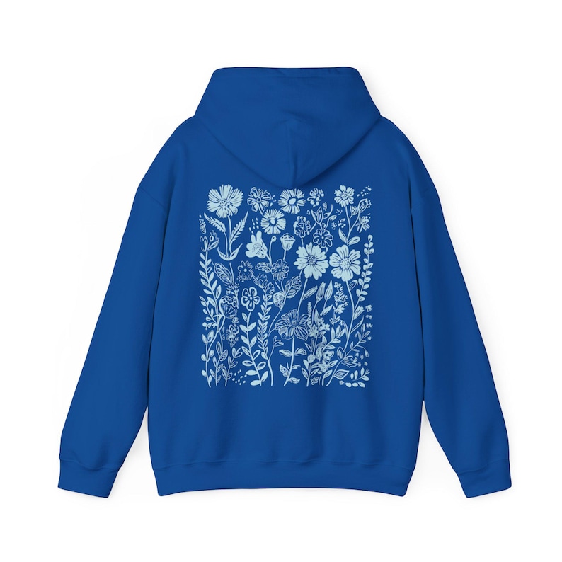 Blue Wildflower Hoodie: Women's Cottagecore Graphic Sweatshirt Royal