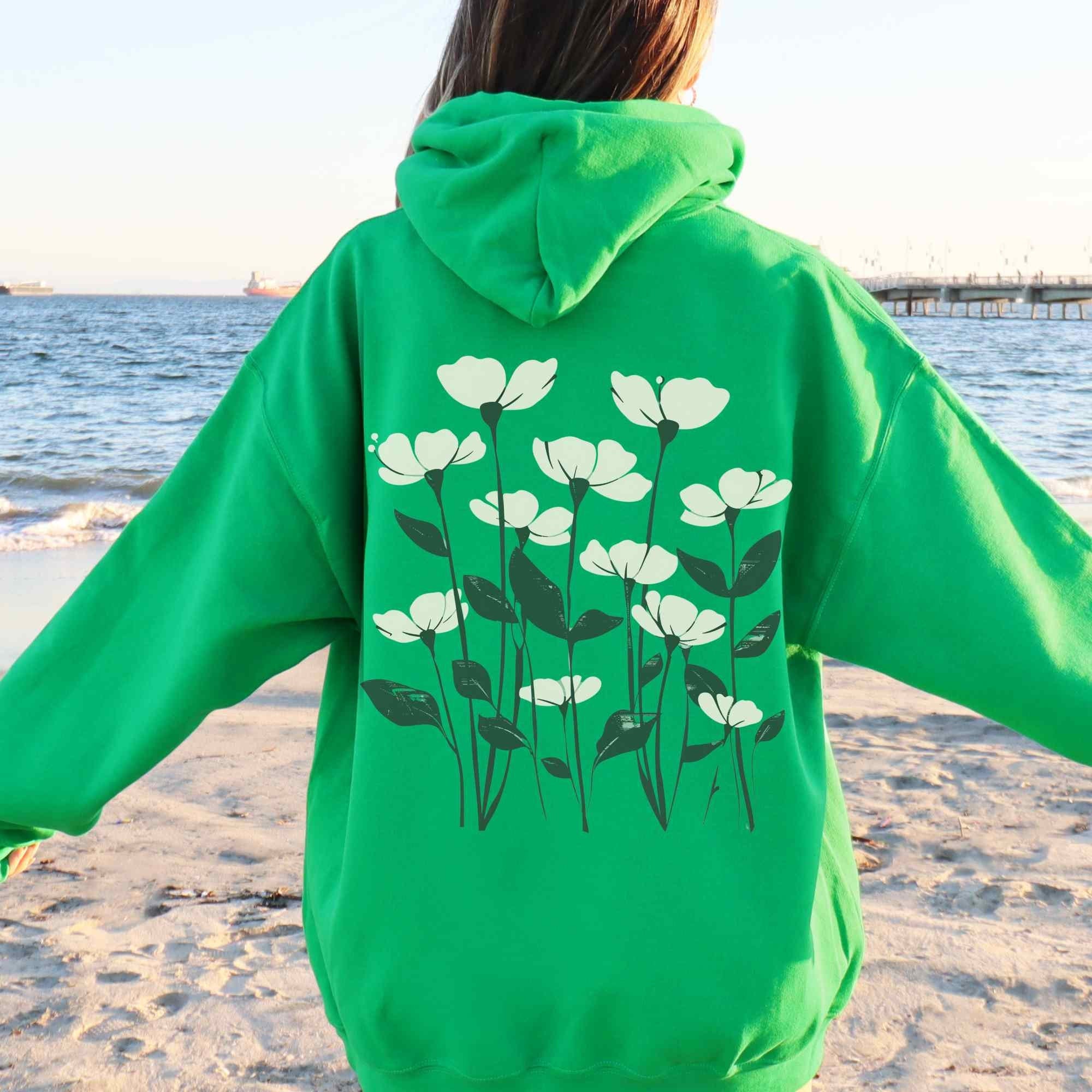 Flower Beachy Graphic Hoodie | Floral Hooded Sweatshirt - Etsy