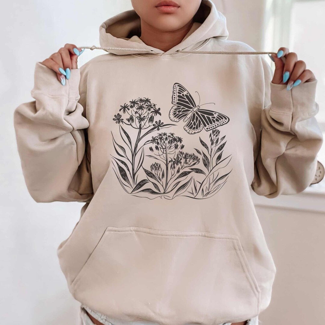 Monarch Butterfly Hoodie: Cottagecore Wildflower Print - Etsy