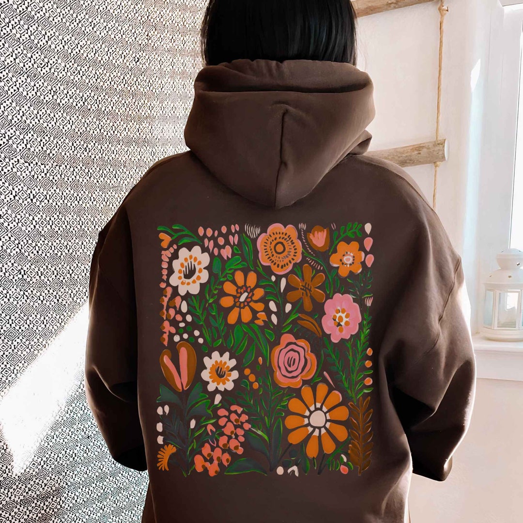 Brown Hoodie Flower Hoodie Orange Wildflower Hoodie