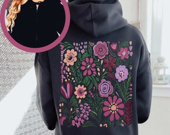 Oversized Zip Up Hoodie - Wildflower Cottagecore Floral Print