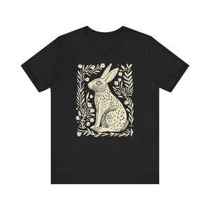 Folk Art Rabbit Shirt Rabbit Sweater Hygge Shirt Naturecore Bunny Sweater Year Of The Rabbit Rabbit Clothes Linocut Shirt Granola Girl Black