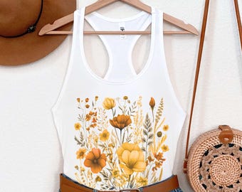 Pressed Flower Racerback Tank Top - Floral Botanical Print