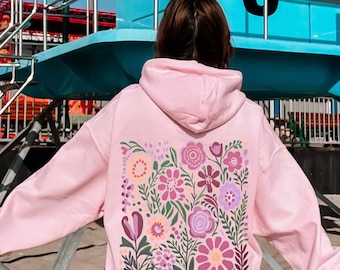 Pink Wildflowers Hoodie Nature Flower Hoodie Teenage Girl Gifts Graphic Aesthetic Hoodie Tween Clothes Hoodie Pastel Hoodie Trending Hoodie