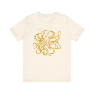 Vintage Octopus T-Shirt: Linocut Style Ocean Animal Tee Natural