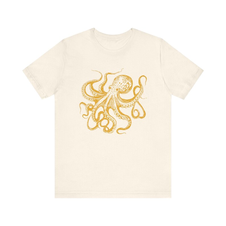 Vintage Octopus T-Shirt: Linocut Style Ocean Animal Tee Natural