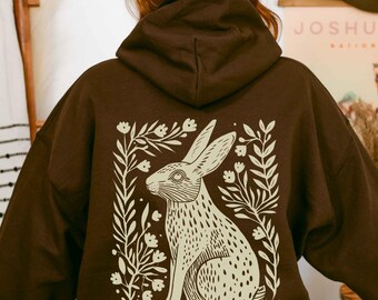 Bunny Hoodie Rabbit Hoodie Folk Art Hoodie Forestcore